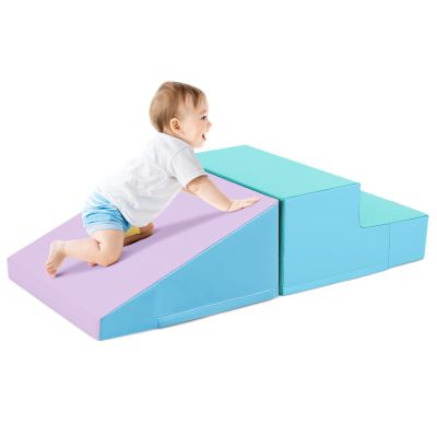 Costzon Climbing Toys for Toddlers, Soft Play Set for Crawling, Climbing, Sliding, Indoor Active Play, 2 PCS Foam Climbing Blocks for Infants Baby Kids (Pink+Blue)