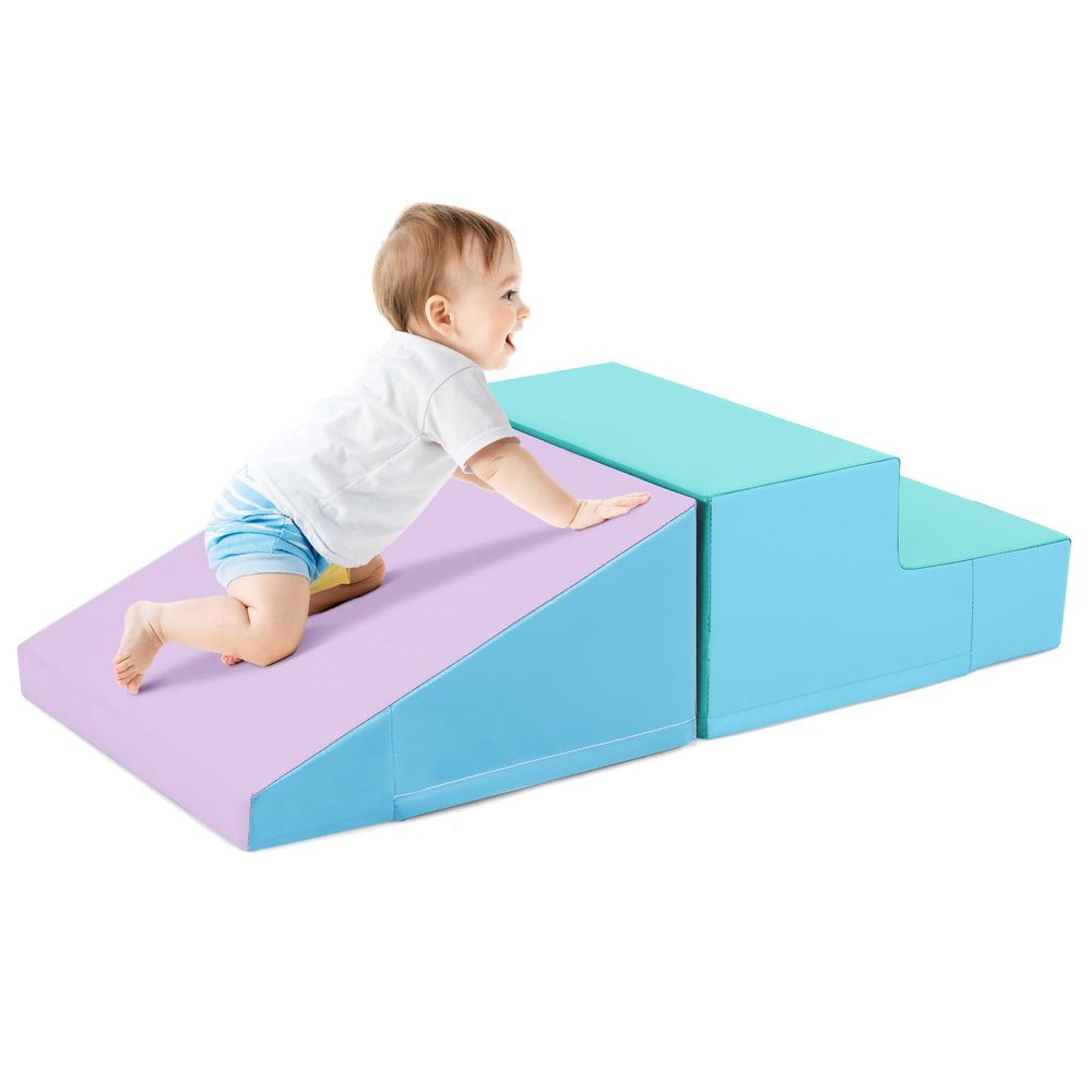 Costzon Climbing Toys for Toddlers, Soft Play Set for Crawling, Climbing, Sliding, Indoor Active Play, 2 PCS Foam Climbing Blocks for Infants Baby Kids (Pink+Blue)