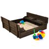 Best Choice Products Large Outdoor Wooden Sand Box for Kids, Sandbox with Cover, Bench Seats Support up to 220 lbs, Bottom Liner for Drainage, Cedar Wood - Espresso view 1