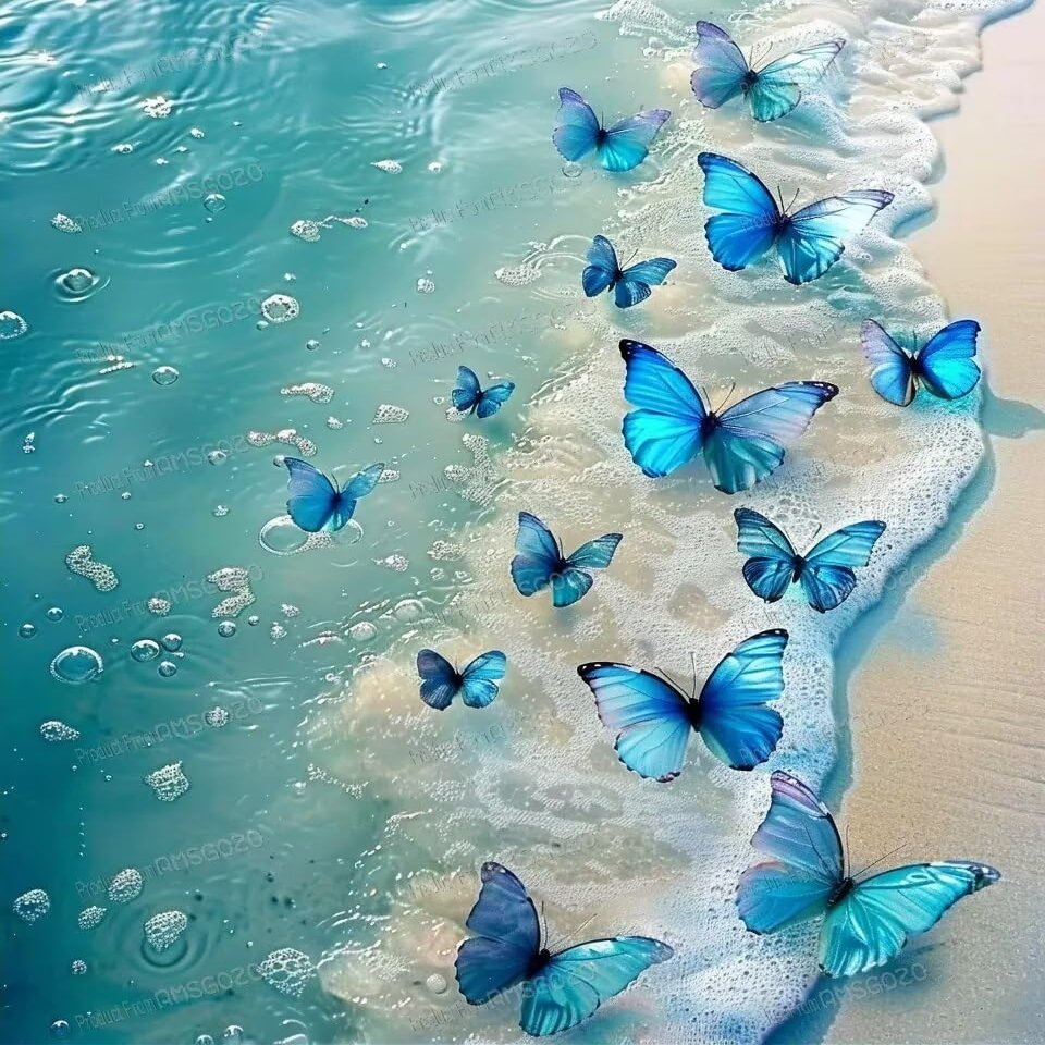 1000 Piece Wooden Puzzles - Blue Butterfly Sea - Jigsaw Puzzles for Adults, Each Piece is Unique, Perfect Family Leisure Gift & Gifts - Puzzles Collectibles