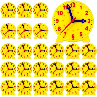 Batiyeer 24 Pcs Teaching Clock Kit for Kids to Tell Time Teaching Mini Geared Clock for Kids Basic Math Development Teacher and Classroom Supplies, 4 Inch(Yellow)