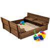 Best Choice Products Large Outdoor Wooden Sand Box for Kids, Sandbox with Cover, Bench Seats Support up to 220 lbs, Bottom Liner for Drainage, Cedar Wood - Walnut view 1