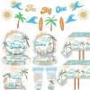 125 Pcs Surf 1st Birthday Decoration Surfing The Big One Paper Plates Napkins Cups Forks Table Cover Banner for Surf Board Sun Retro Van Wave Theme Surfing 1st Bday Baby Shower Party Supplies view 1