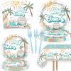 125 Pcs Surf 1st Birthday Decoration Surfing The Big One Paper Plates Napkins Cups Forks Table Cover Banner for Surf Board Sun Retro Van Wave Theme Surfing 1st Bday Baby Shower Party Supplies view 2
