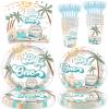 125 Pcs Surf 1st Birthday Decoration Surfing The Big One Paper Plates Napkins Cups Forks Table Cover Banner for Surf Board Sun Retro Van Wave Theme Surfing 1st Bday Baby Shower Party Supplies view 3