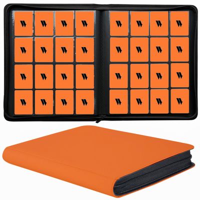 16 Pocket Card Binder, 1000+ Premium Zip Trading Card Binder, Double Sided Pocket Card Binder Album, Ringless Card Folder for MTG, TCG, Sports Card (Orange, 16Pockets)