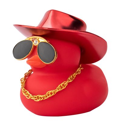 wonuu Car Rubber Duck, Dashboard Decorations Colorful Laser Cowboy Hat Ducky for Car Ornament Accessories Ducks with Hat, Necklace, Diamond Glasses (Pure Red)