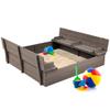 Best Choice Products Large Outdoor Wooden Sand Box for Kids, Sandbox with Cover, Bench Seats Support up to 220 lbs, Bottom Liner for Drainage, Cedar Wood - Gray view 1