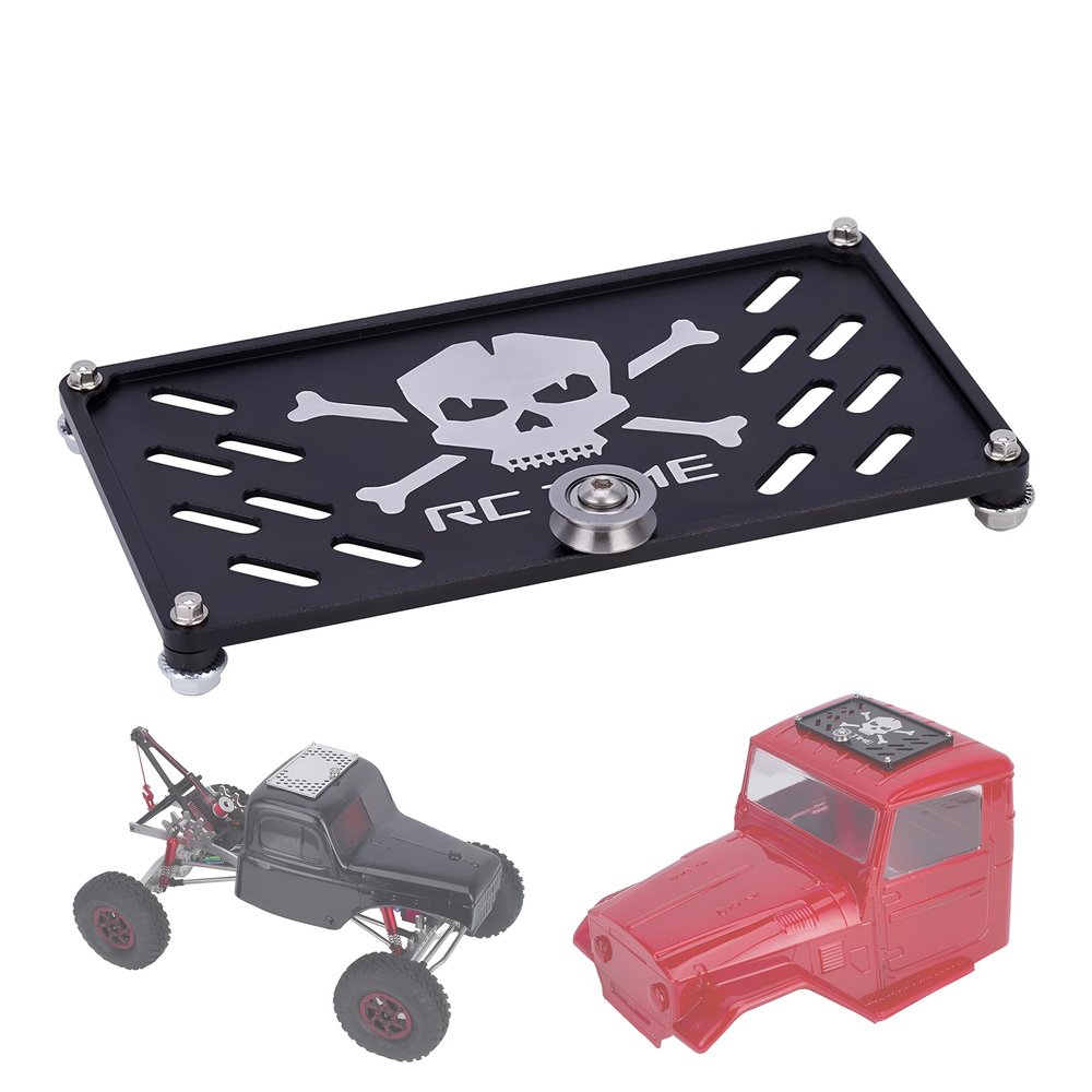 1/10 Scale RC Accessories Roof Rack Luggage with Pulley Bearing, Aluminum 1/8 1/10 RC Crawler Accessories, for SCX10 TRX4 Capra Car Shell Decoration FJ40 Housing Accessories (Black B)