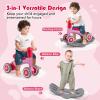 BABY JOY 3 in 1 Rocking Horse, Kids Ride on Toy Balance Bike w/ 4 Smooth Wheels, Detachable Balance Board and Height Adjustable Seat, Baby Rocking Toy for Boys Girls 1-3 Years Old (Rose+Pink) view 2