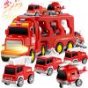 FunMission Toddlers Fire Truck for Kids 3-9 Year Old5 in 1 Friction Power Vehicle Car for 3 4 5 6 7 Years Old Boys GirlsCarrier Truck Transport Toys for Christmas and Birthday Gifts view 1