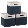 OIAHOMY Cube Storage Basket, 3-Pack Woven Cotton Rope Baskets for Storage, 11-Inch Cube Basket with Handles, Great for Shelves, Closets, Children's Toy Storage and Organization-White & Blue view 1