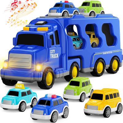 FunMission Toddlers City Truck Toys for Kids 3-9 Year Old5 in 1 Friction Power Vehicle Car for 3 4 5 6 7 Years Old Boys GirlsCarrier Truck Transport Toys for Christmas and Birthday Gifts