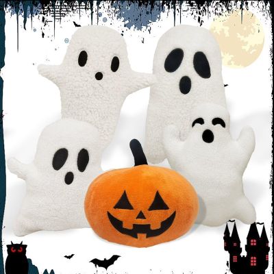 5 Pcs Ghost Pumpkin Halloween Pillows Room DecorationCute Ghost Throw Pillow Decorative Spooky Home Decoration Halloween Bedroom Sofa Couch Supplies