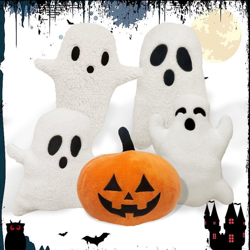 5 Pcs Ghost Pumpkin Halloween Pillows Room DecorationCute Ghost Throw Pillow Decorative Spooky Home Decoration Halloween Bedroom Sofa Couch Supplies