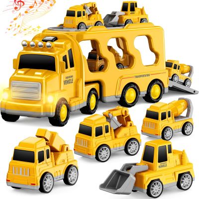 FunMission Toddlers Construction Toys for Kids 3-9 Year Old5 in 1 Friction Power Vehicle Car for 3 4 5 6 7 Years Old Boys GirlsCarrier Truck Transport Toys for Christmas and Birthday Gifts