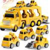 FunMission Toddlers Construction Toys for Kids 3-9 Year Old5 in 1 Friction Power Vehicle Car for 3 4 5 6 7 Years Old Boys GirlsCarrier Truck Transport Toys for Christmas and Birthday Gifts