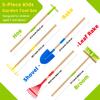 Theefun Kids Garden Tool Set: Safe Toddler Size Hoe, Rake, Shovel, Leaf Rake, Broom 5-Piece Kids Gardening Tools with Wooden Handle and Metal Head for Child Christmas Outdoor Toys Gift for Boys Girls view 3