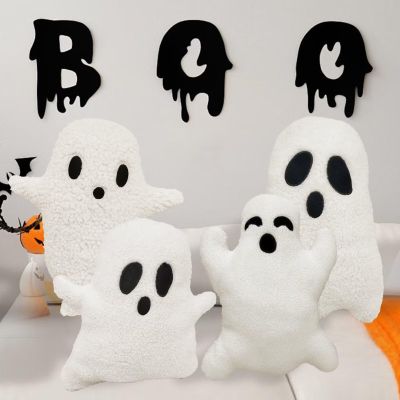 4 Pcs Ghost Halloween Pillows Room DecorationCute Ghost Throw Pillow Decorative Spooky Home Decoration Halloween Bedroom Sofa Couch Supplies