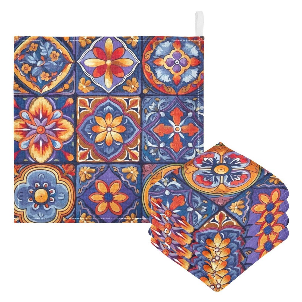 Kigai 5 Pack Baby Muslin Washcloths for Unisex,Mandala Pattern Cotton Soft Absorbent Baby Towels for Sensitive Skin and New Born11.8x11.8 in