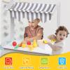 Wooden Market Stand Toy, Pretend Play Grocery Store Playset for Toddler, Fruit Vegetable Stand Selling Stall Shop with 24 PCS Food Accessories for Kids 3+ view 2