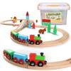 SainSmart Jr. Wooden Train Set for Toddler with Double-Side Train Tracks Fits Brio, Thomas, Melissa and Doug, Kids Wood Toy Train for 3,4,5 Year Old Boys and Girls (Small Town with Container) view 1