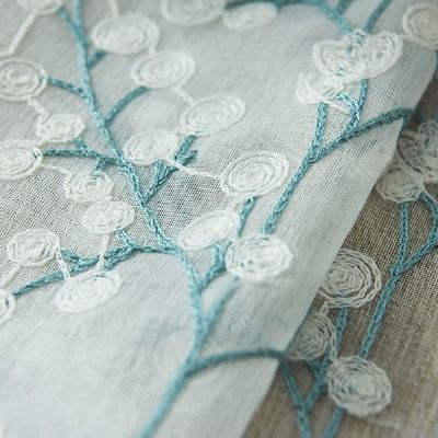 HooHero Blue Northern Europern Exquisite Tree Pattern Embroidered 50 Wide Kids Nursery Room Sheer Curtains Decor Liner Curtain Gauze Voile Fabric