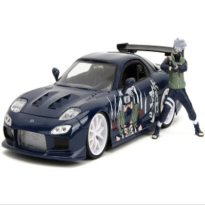 1993 RX-7 Dark Blue with Graphics and Kakashi Hatake Diecast Figure (2009-2017) TV Series Anime Hollywood Rides Series 1/24 Diecast Model Car by 35349
