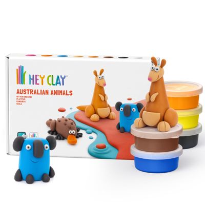 HEY CLAY Colorful Modeling Air Dry Clay for Kids 6 cans with Fun Interactive Instructions App - Kids Activities Age 3+ (Australian Animals: Koala, Kangaroo, Platypus)