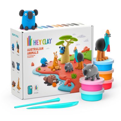 HEY CLAY Set - Colourful Modeling Air Dry Clay Kit for Kids 15 cans and Sculpting Tools with Fun Interactive Instructions App - Children 3+ (Australian Animals)