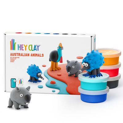 HEY CLAY Colorful Modeling Air Dry Clay for Kids 6 cans with Fun Interactive Instructions App - Kids Activities Age 3+ (Australian Animals: Echidna, Cassowary, Wombat)