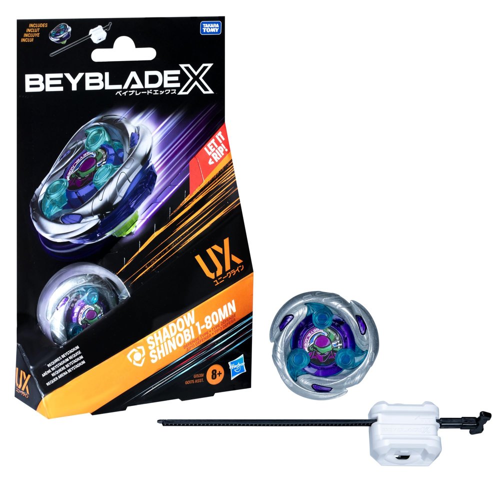 Beyblade X Shadow Shinobi 1-80MN UX Starter Pack Set with Defense Type Top and Launcher; Authentic Takara Tomy Battle Tops Games/Toys for Boys and Girls 8+