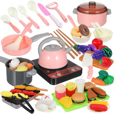 UPKOCH Simulated Kitchen Utensils Toys Set for Kids 86-Piece Pretend Play Cooking Set with Cutting Vegetables Play Kitchen Food Accessories Kids Utensils for Toddlers Roleplay
