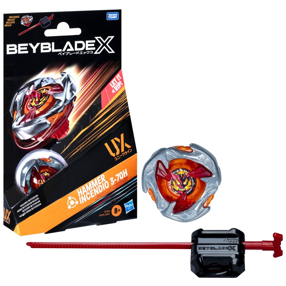 Beyblade X Hammer Incendio 3-70H UX Starter Pack Set with Balance Type Top and Launcher; Authentic Takara Tomy Battle Tops Games/Toys for Boys and Girls 8+