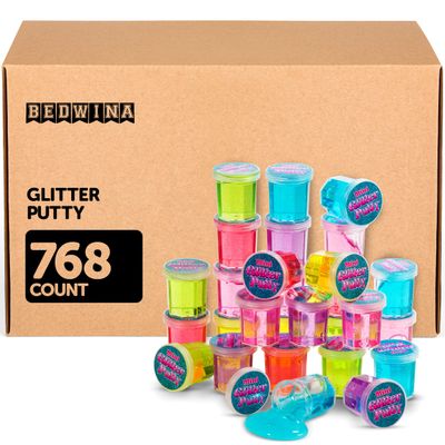 Mini Glitter Putty - (Bulk Pack of 768) Mini Slime for Kids Party Favors in Assorted Neon Rainbow Colors for Birthday Party Favor, Fidget Toys, and Prizes