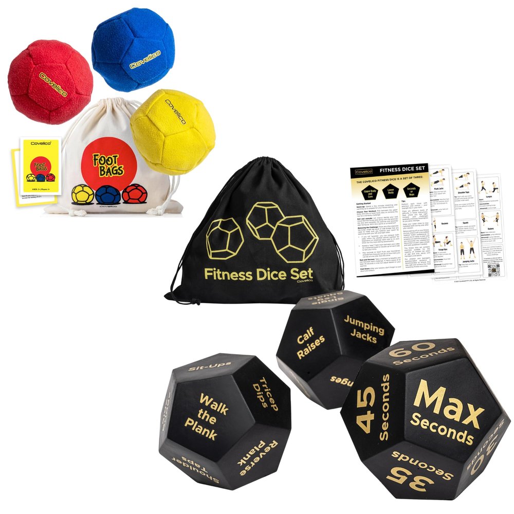 Covelico Footbags and Black Dice Set  Elevate Your Fitness & Fun with Versatile Workouts