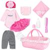 10 Pcs Reborn Baby Doll Clothes Girl with Bassinet Accessories, Newborn Doll Pink Outfit 17-22 Inch Tulle Skirt & Blanket view 1