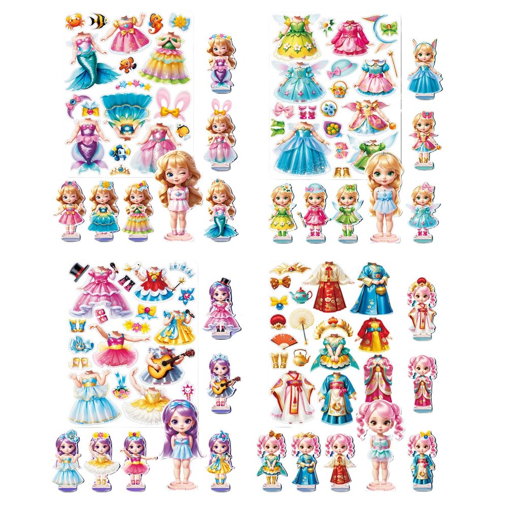Lovyan Magnetic Dress up Dolls - Girls Fun Mix and Match Play Magnetic Paper Dolls with 4 Themed Magnetic Costume Stickers for Creating Imaginative Birthday Gifts