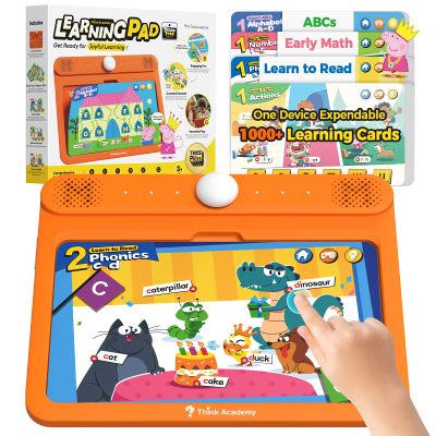 Think Academy Interactive Electronic Learning Pad - Learn-to-Read System with Sound Pages, Card-Insert for Alphabet, Words, Numbers, Music, Learning Activities for Kids 3 4 5 6 7 8 Years Old