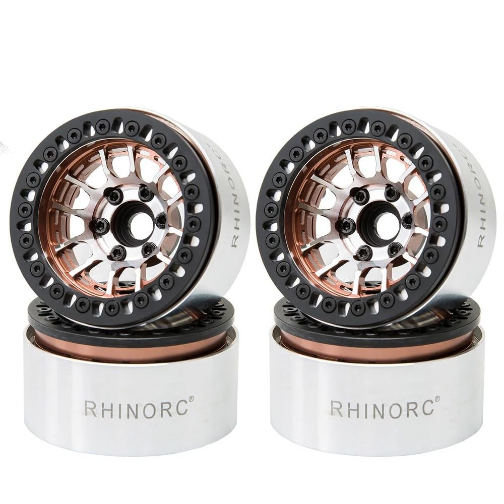RhinoRC MOZA 1.9 Inch Negative Offset Aluminum Wheel Rim 4PCS Beadlock RC Tires for 1/10 RC Crawler Axial SCX10 RR10 Wraith TRX4 TRX-6 (WH1907)