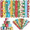 48 Pieces Christmas Slap Bracelets Bulk - 12 Assorted Designs Holiday Snap Bands, Santa Claus, Snowman, Reindeer Themed Party Favors for Kids Adults, Xmas Stocking Stuffers, Classroom Prizes view 1