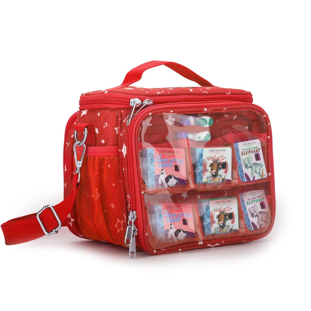 Carrying Case Compatible with Little Tikes Story Dream Machine Books Starter Set,Portable Storage Bag with Handle and Shoulder Strap for Storytime,Little Golden Book,Little Puppy Character (Red)