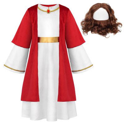 ReliBeauty Jesus Costume for Kids,Robe with Wigs and Beards,150