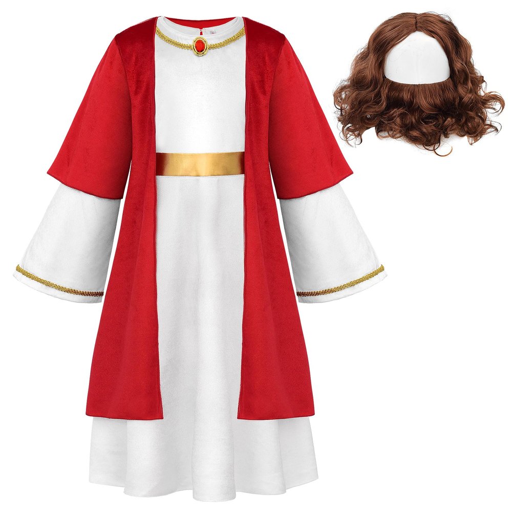ReliBeauty Jesus Costume for Kids,Robe with Wigs and Beards,150
