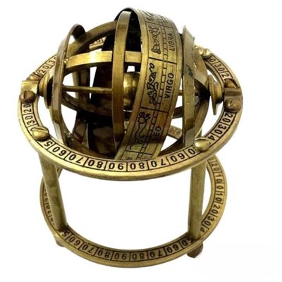 ANTIQUE AURA Antique brass maritime nautical engraved armillary sphere globe astrolabe collectible office home decorative.