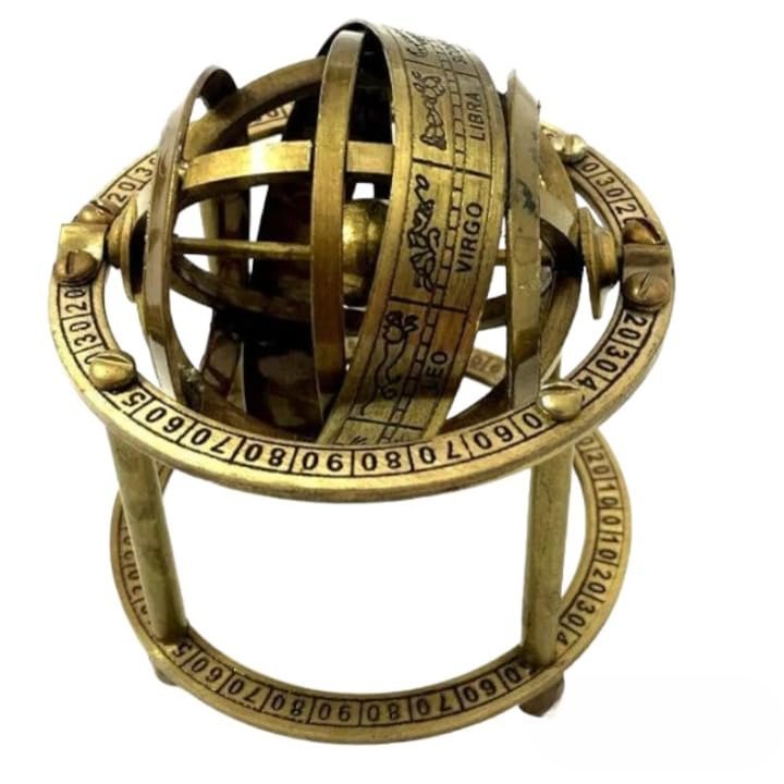 ANTIQUE AURA Antique brass maritime nautical engraved armillary sphere globe astrolabe collectible office home decorative.