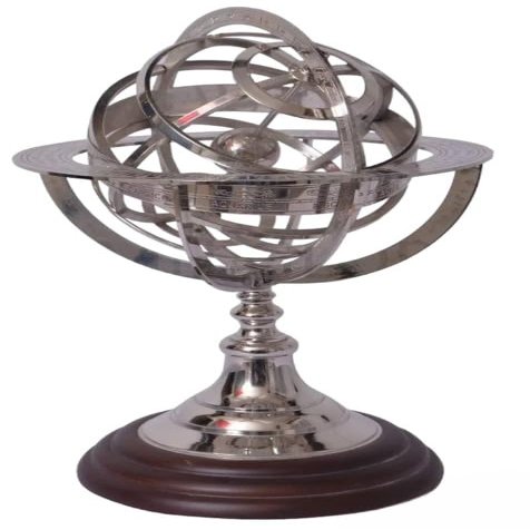 ANTIQUE AURA Brass Nautical Astrolabe Sun Signs Sphere | Rotating Armillary Zodiac Sphere Globe | Home Decor | Nickel, 11 Inches