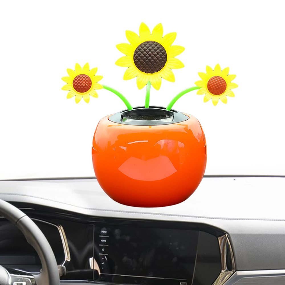 Peosaard Solar Dancing Flowers Shaking Head Car Ornaments Solar Powered Toy for Office Desk Decoration Sunflower, Shaking Head car Decoration