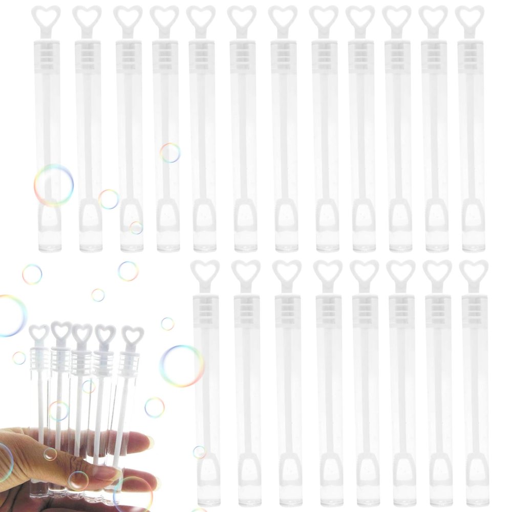 Peosaard Soap Bubbles Wedding Set 20PCS Clear Pre Filled Heart Tube Wedding Bubbles with Heart Handle Not Easy Break Soap Bubbles Toy for Wedding Valentine's Day Birthday Party Gift, Soap Bubbles Toy