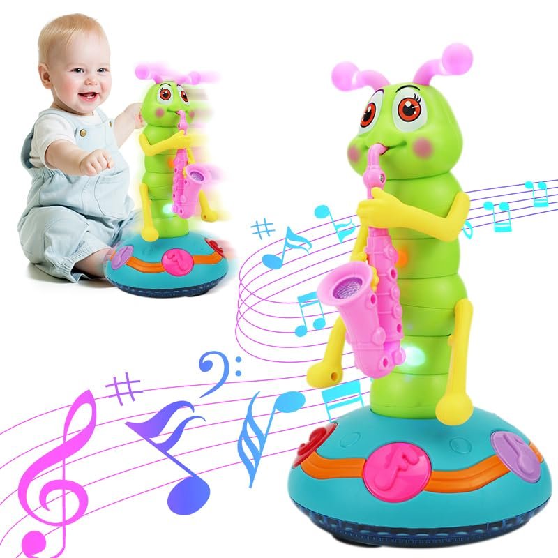 Children's Electric Caterpillar Saxophone Musical Toys, Dancing Saxophone Caterpillar,Baby Sensory Toys with LED Lights for Toddler Boys Girls (Pink-1 Pcs)